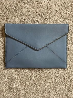 Rebecca Minkoff Zipper Edge Leo Envelope Leather Clutch Purse Blue